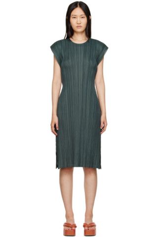 Pleats Please Issey Miyake - Khaki Mellow Pleats Midi Dress | SSENSE