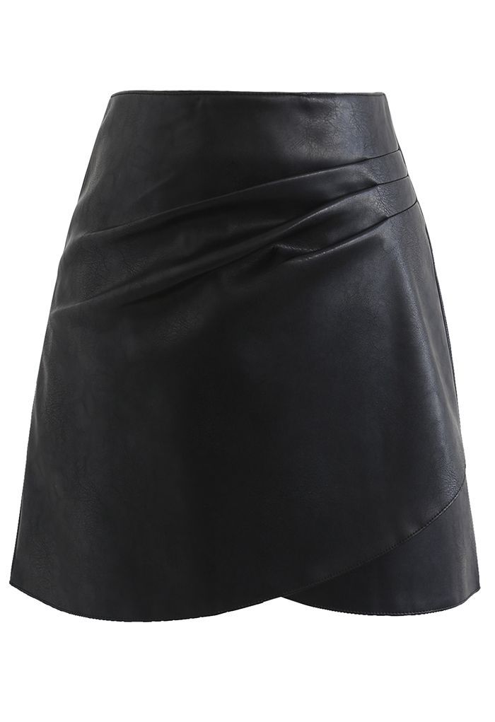 Crisscross Faux Leather Pleated Mini Skirt in Black | Chicwish