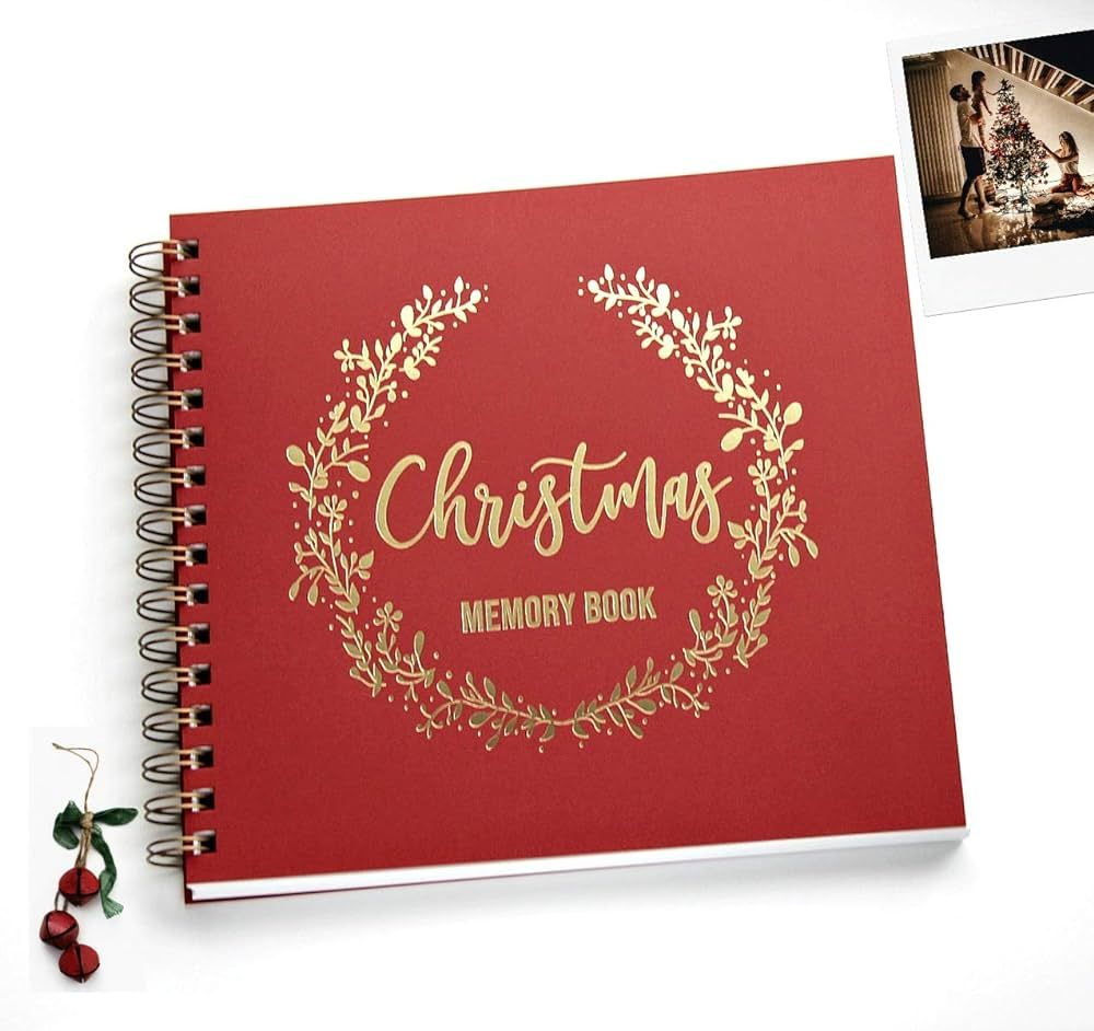 Christmas Memory Book, Scrapbook Album Christmas Keepsake Album, Gold Foil, 8.5"x9" 90 Blank Page... | Amazon (US)