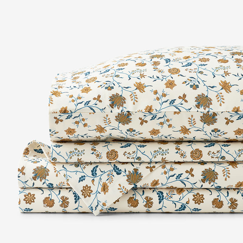 Misha Floral Premium Smooth Sateen Bed Sheet Set - Cream Multi, Full | The Company Store