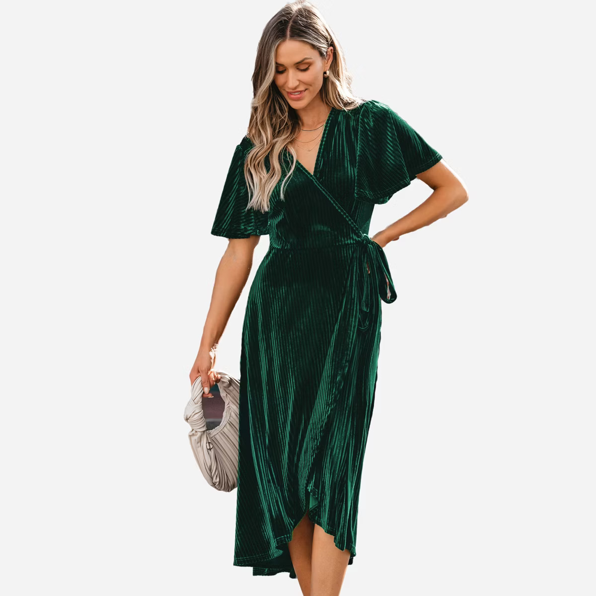 Women's Festive Ribbed Velvet Belted Midi Fall Dress -Cupshe | Target