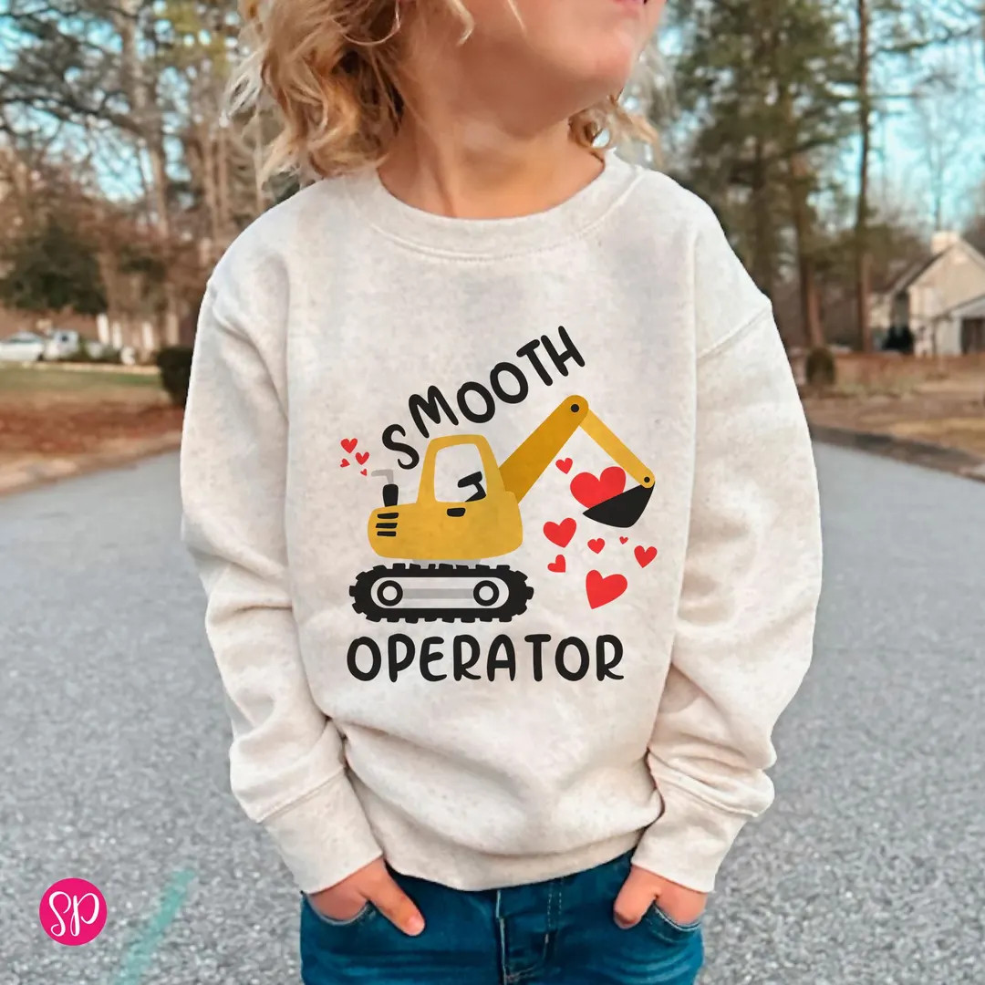 Smooth Operator Excavator Sweatshirt: Boys Valentines Day Sweater - Etsy | Etsy (US)