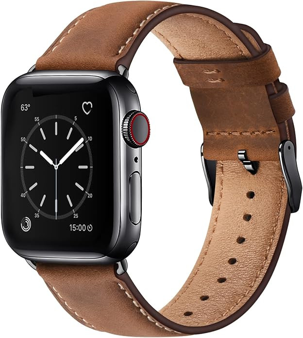 SUNFWR Leather Bands Compatible with Apple Watch Band 42mm 44mm 45mm 46mm 49mm for Men Women, Top... | Amazon (US)