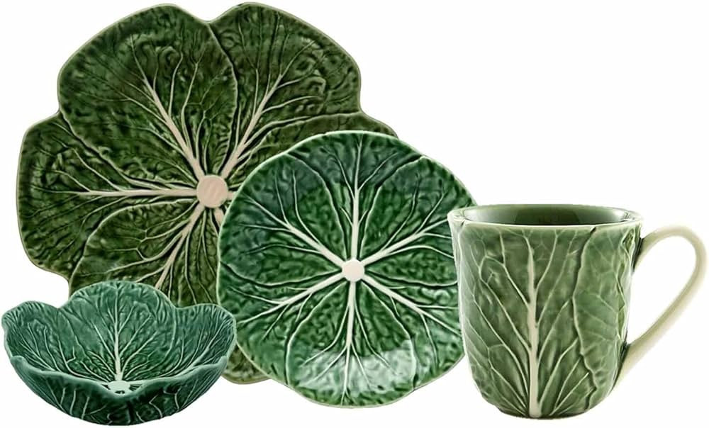 Bordallo Pinheiro Green Cabbage Earthenware 4-Piece Dishware Set | Amazon (US)
