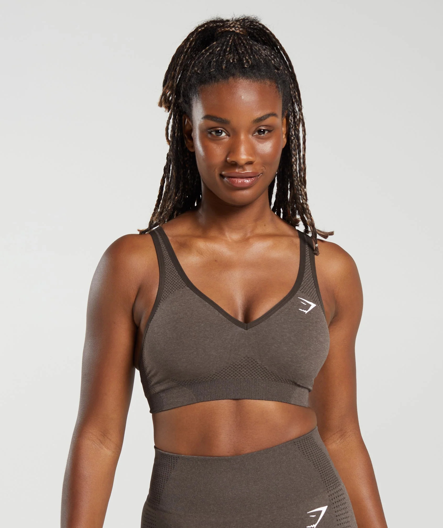 Gymshark Vital Seamless 2.0 V Neck Sports Bra - Brown Marl | Gymshark US
