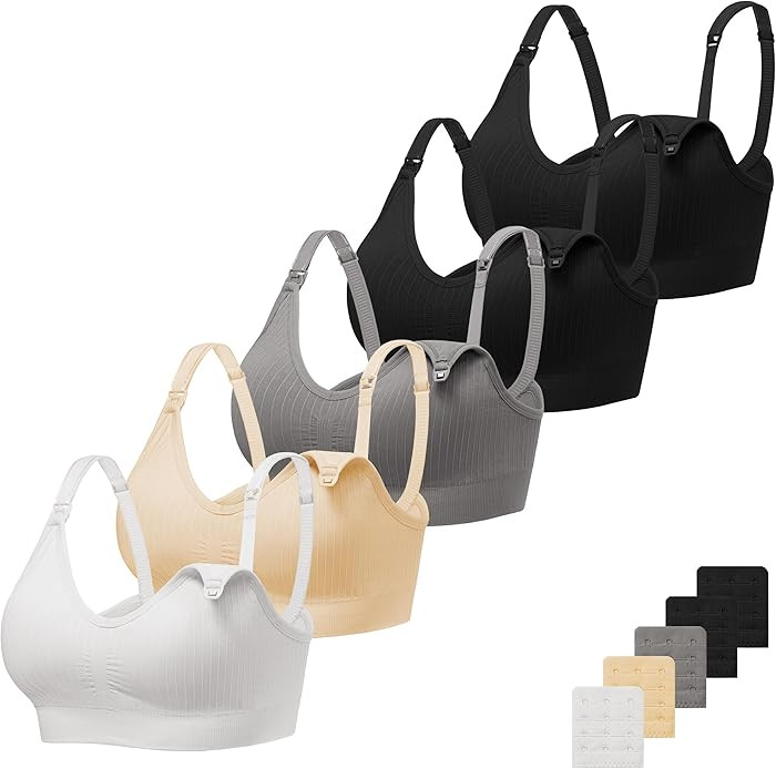 Angelhood Ribbed Nursing Bra Wireless V Neck Maternity Nursing Bra Low Cut Bralette Sleeping Brea... | Amazon (US)