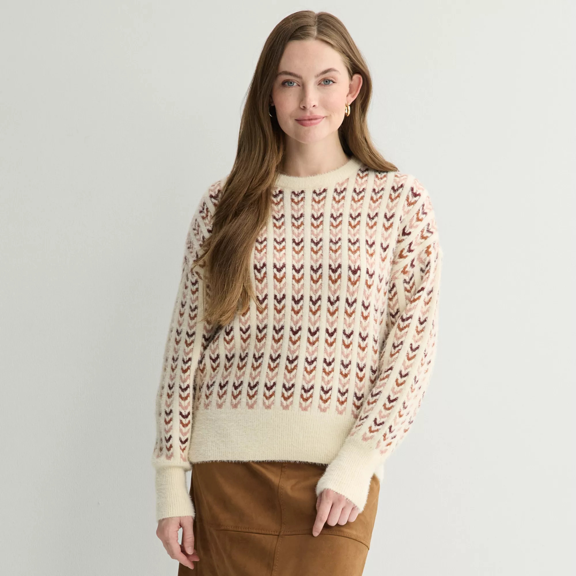 Women's Farmers Market Sunset Crewneck Pullover Sweater, Size: Medium, Red And Ivory | Kohl's