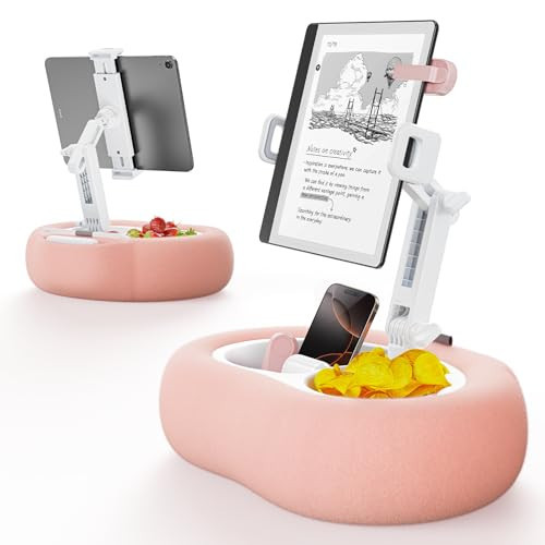 TAZENI Tablet Kindle Pillow Stand Holder with 2 Trays Fit 4''-13'' Phone/Tablet/Kindle iPad Holder Stand for Bed with Soft Plus Fabric Reading Accessories Gift, Pink | Amazon (US)