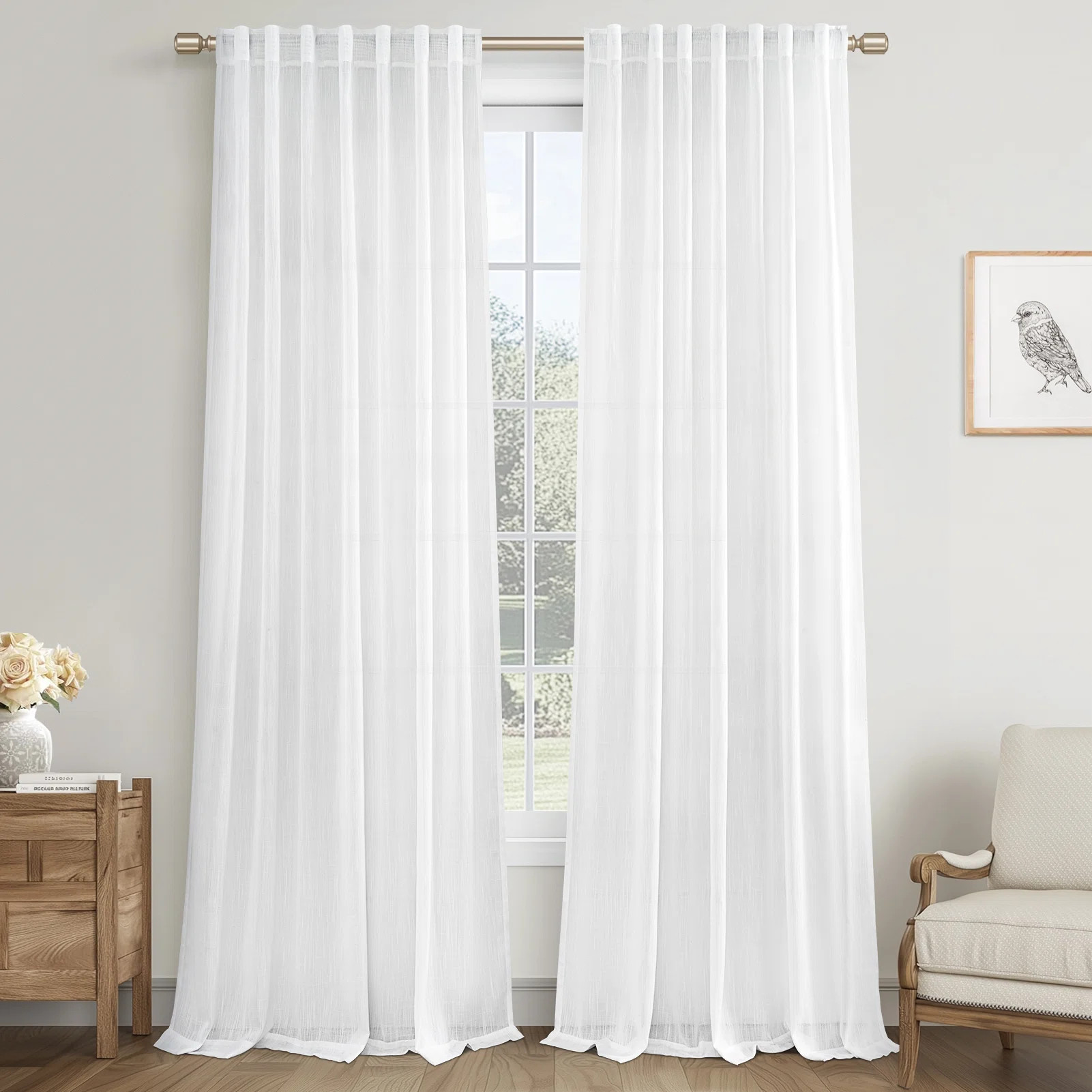 Dennan Linen Curtain Rod Pocket Back Tab,Linen Semi Sheer Curtains for Bedroom (Set of 2) | Wayfair North America