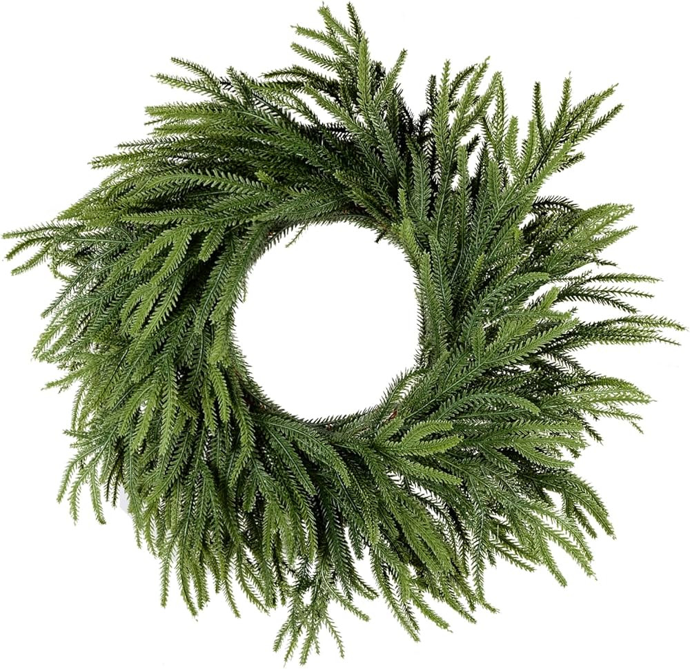 24 Inch Christmas Wreath for Front Door, Norfolk Pine Wreath for Home Porch Window Wall Farmhouse... | Amazon (US)