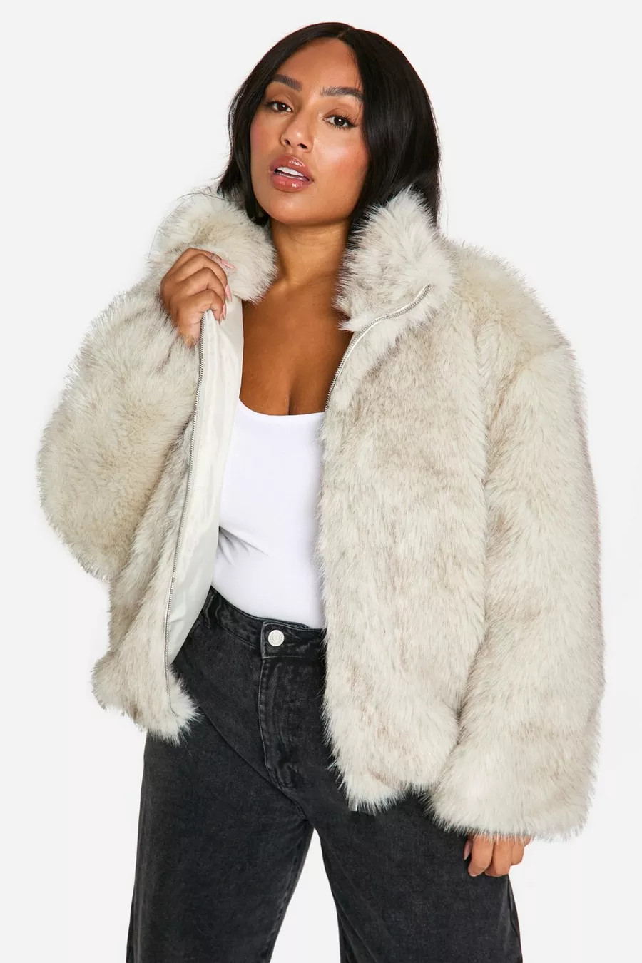 Plus Vintage Look Faux Fur Funnel Neck Jacket | boohoo (US & Canada)
