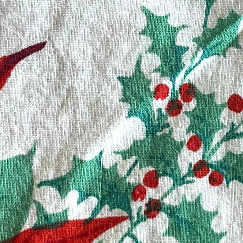 Vintage 50s Christmas Poinsettia Tablecloth // 50x50 Square // 100% Cotton | Etsy (US)