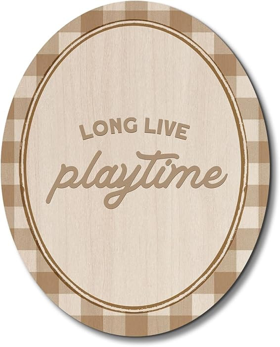 Kids Playroom Wall Decor,Long Live Playtime Playroom Oval Wall Art Decor,Neutral Buffalo Plaid Wo... | Amazon (US)