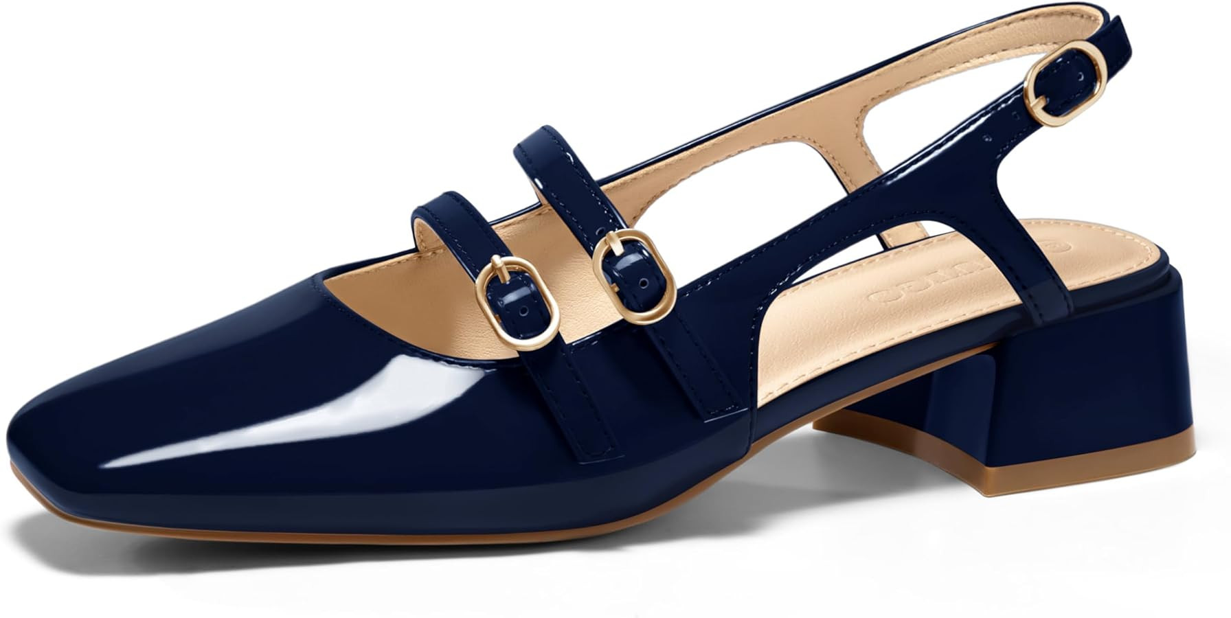 Coutgo Womens Mary Jane Chunky Low Heels Slingback Pumps Closed Square Toe Wedding Dress Shoes | Amazon (US)