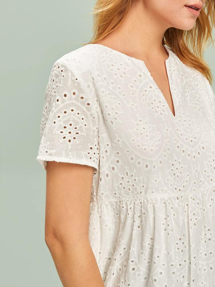 SHEIN Notch Neck Scallop Hem Schiffy Smock Dress | SHEIN