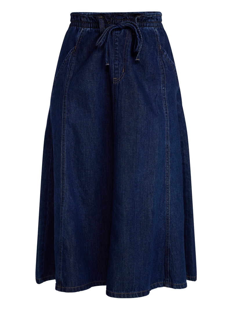 Time and Tru Women's Tie Waist Denim Midi Skirt, Sizes XS-XXXL | Walmart (US)
