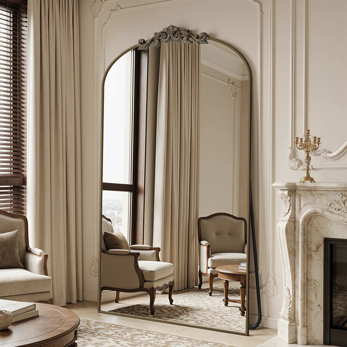 Vintage Arched Full Length Mirror with Carved, Oversized Floor Mirrors for HomeDecor | Wayfair North America