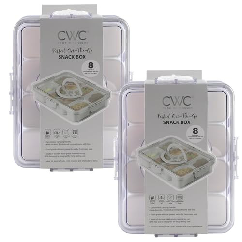 COOK WITH COLOR Snackle Box, On-The-Go Snack Container with 8 Compartments, Carrying Handle, 4 Side Buckles, Separate Lids, Food-Grade Material, BPA-Free, 2 Pack | Amazon (US)