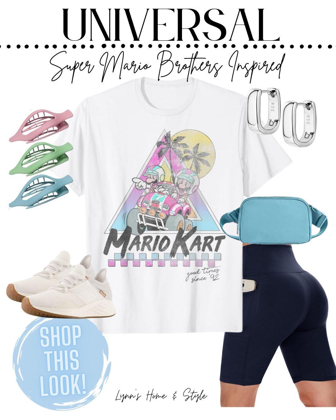 Headed to Universal Studios? 🎮✨ This Super Mario Brothers-inspired look is perfect for exploring Super Nintendo World in comfort and style! I styled this retro Mario Kart graphic tee with high-waisted biker shorts (pockets = lifesaver!), cushy New Balance sneakers, and a pastel belt bag for hands-free fun. 🎒👟

Added easy hair clips and silver hoops to keep it simple and playful for a full day of rides, walking, and photo ops! This look is perfect for theme park days, casual summer outfits, or any Nintendo fan. 💙💗

🛒 Everything’s linked here — shop the full outfit below!


#LTKunder50 #UniversalStudiosStyle #SuperMarioOutfit #NintendoWorldLook #ParkOutfitInspo #ThemeParkFashion #ComfyParkLook #LynnsHomeAndStyle 

 

#LTKStyleTip #LTKTravel
