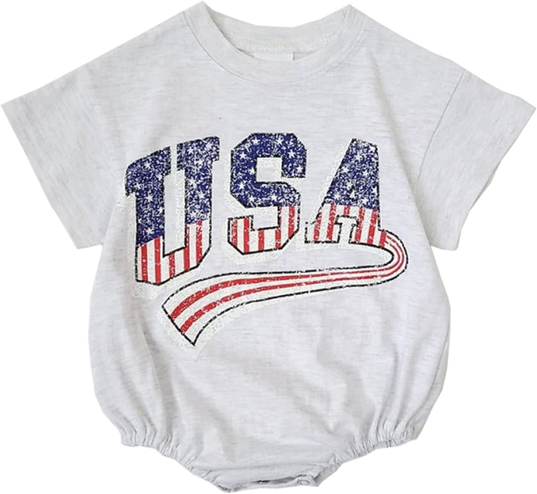 Toddler Baby 4th of July Outfit Boy Girl Oversized Romper/Shirts+Shorts Retro American Flag Matching | Amazon (US)