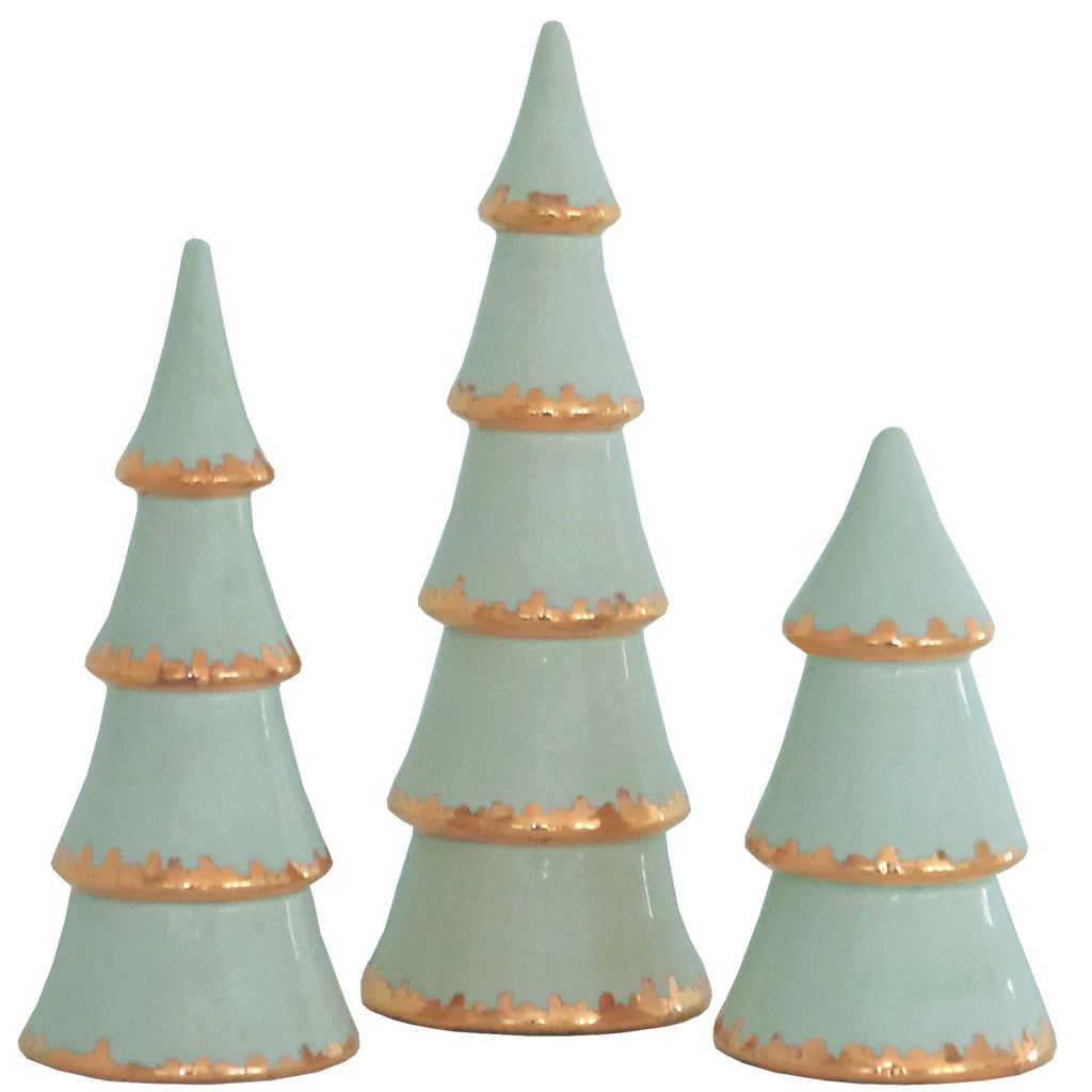 Sea Glass Christmas Trees with 22K Gold Brushstroke Accent | Lo Home by Lauren Haskell Designs