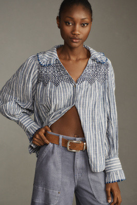 Pilcro Long-Sleeve Victorian Buttondown Blouse | Anthropologie (US)