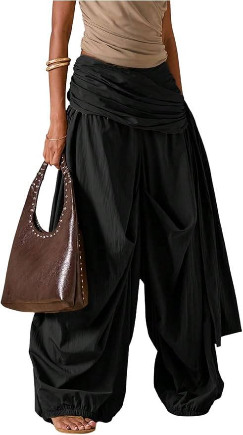 SOLY HUX Women's Baggy Wide Leg Balloon Pants Wrap Ruched Parachute Pants | Amazon (US)