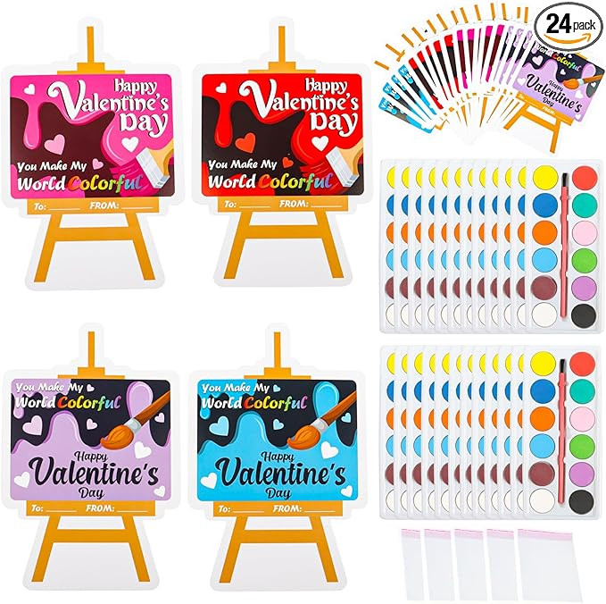 KIMOBER 24 Packs Valentine's Day Gifts Cards with Watercolor Paint,Valentines Day Exchange Gifts ... | Amazon (US)