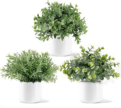 Mkono 3 Pack Fake Potted Plants in Ceramic Pot, Artificial Eucalyptus Plants for Home Decor Indoor Faux Green Greenery for Desk Shelf Coffee Centerpiece Bathroom Office Decor | Amazon (US)