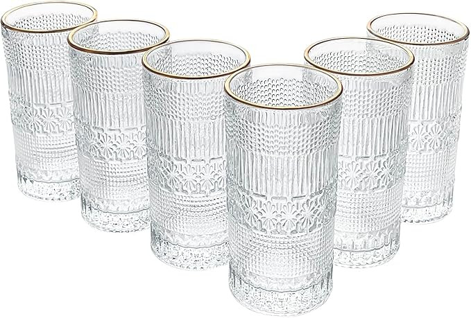 Glassware Sets with Gold Rim, Vintage Drinking Glasses with Ribbed Hobnail Embossed Glassware, Se... | Amazon (US)