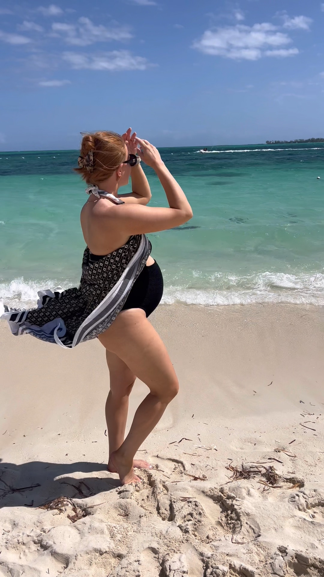 Today’s beach outfit of the day! I was so excited to wear this Hunza g bathing suit🖤  it’s one size fits all and it fit the bump so well! 

#LTKWatchNow #LTKBump #LTKTravel