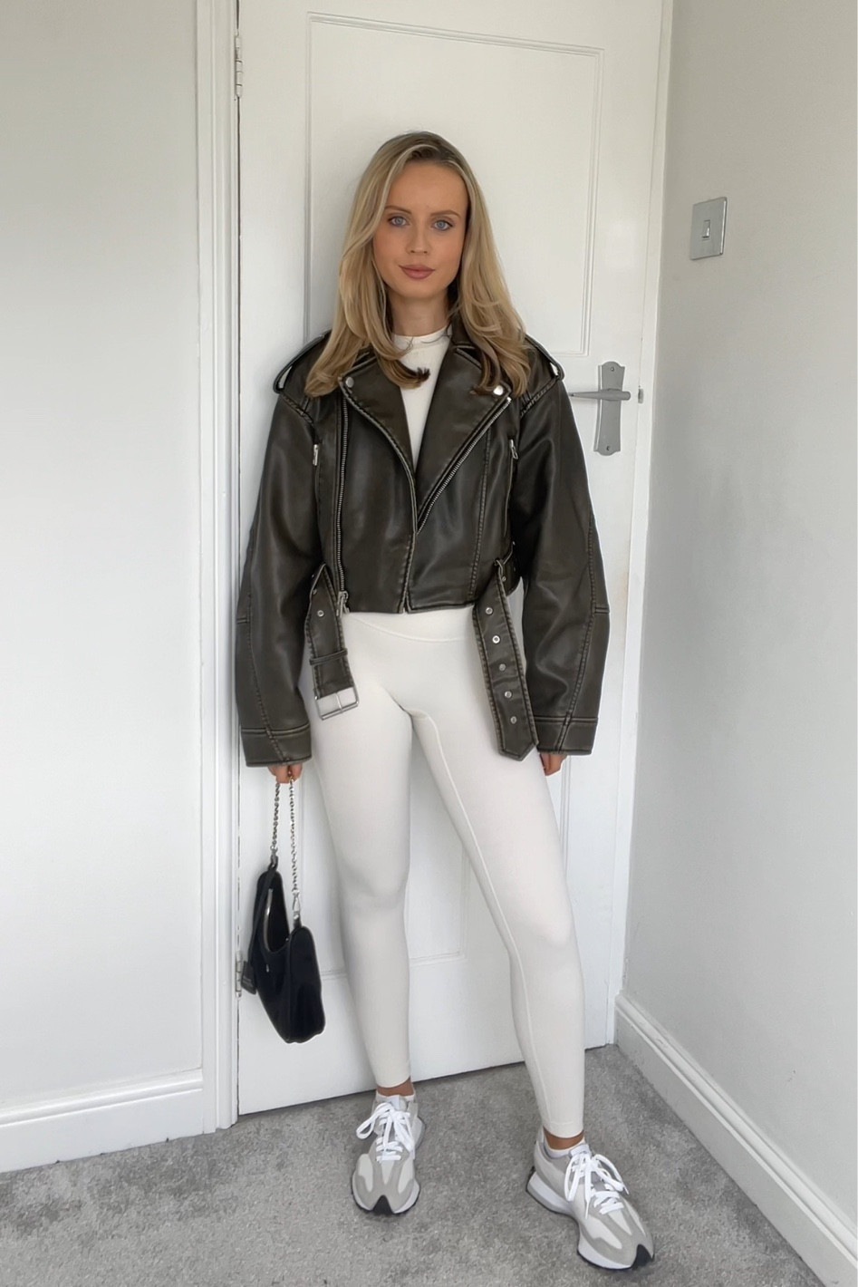 Viral Zara jacket size XS
Another version second skin leggings and tee - stayed true to size (S) 

Minimalist outfit casual outfit faux leather biker jacket new balance 327 in grey neutral outfit neutral style neutral tones minimalist style outfit idea outfit inspo spring style transitional style transitional outfit spring outfit 

#LTKSeasonal #LTKeurope #LTKunder100