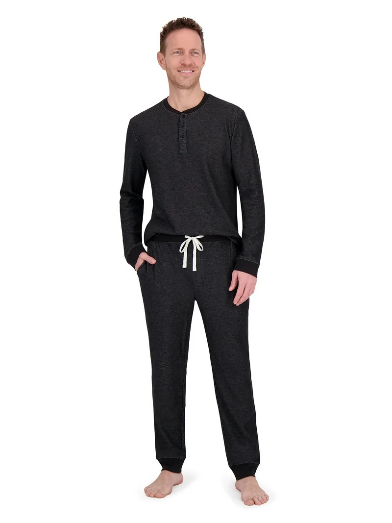 Hanes Mens Raschel Thermal Henley Pajama Top and Sleep Jogger Set, Sizes S-2XL | Walmart (US)