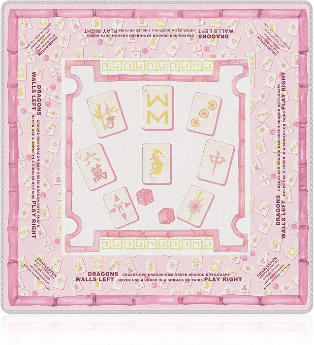 NATSUNO Pink Chinoiserie Mahjong Mat (31.5\u2033x31.5\u2033), Grandmillennial Pink and Gold Chine... | Amazon (US)