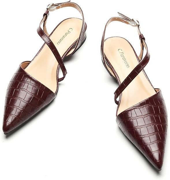 C.Paravano Slingback Flats for Women Crocodile Print Pointed Toe Flats Sandals Adjustable Ankle S... | Amazon (US)