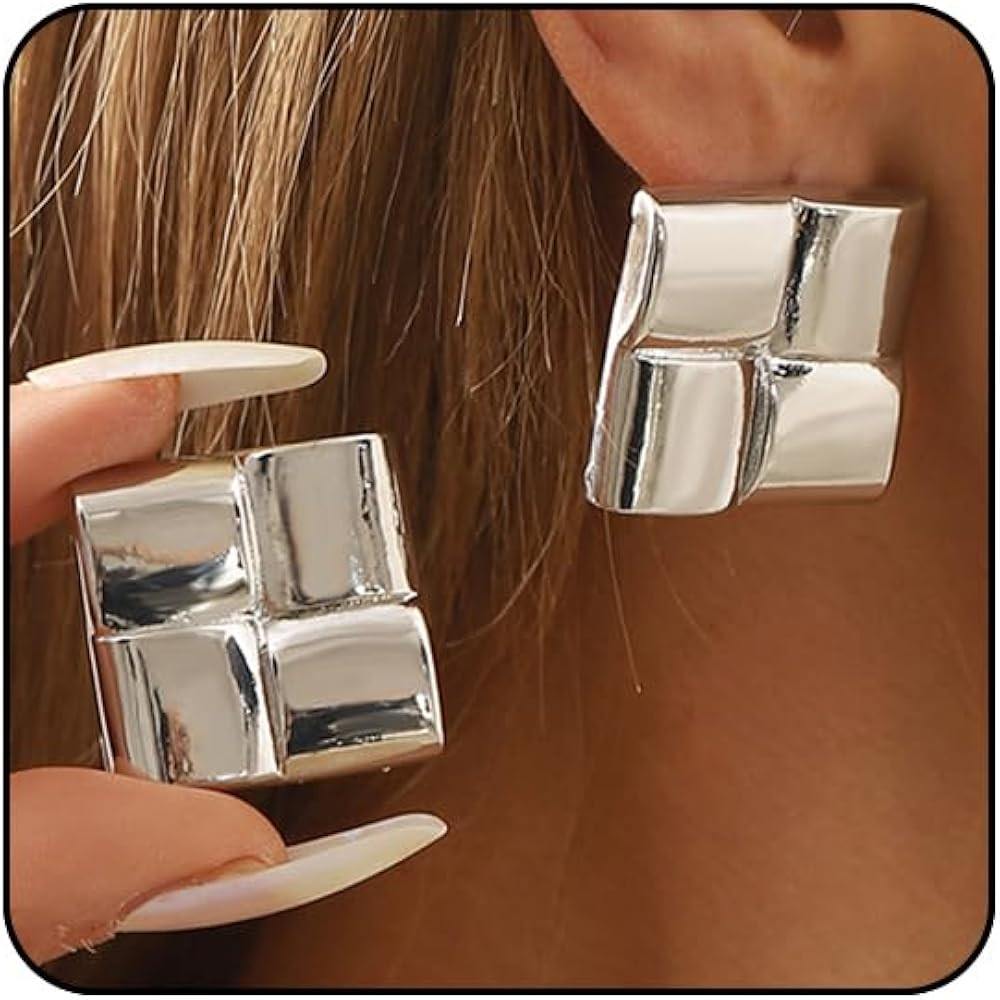 Large Gold Chunky Earrings for Women - Big Statement Jewelry, Silver Geometric Thick Bold Square ... | Amazon (US)