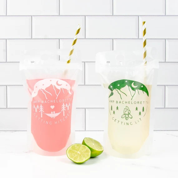 Camp Bachelorette Party Drink Pouches | Reusable Bridesmaid Booze Bag with Straw | Camping Hiking... | Etsy (US)