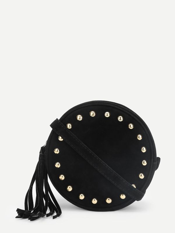 Studded Detail Round PU Crossbody Bag | SHEIN