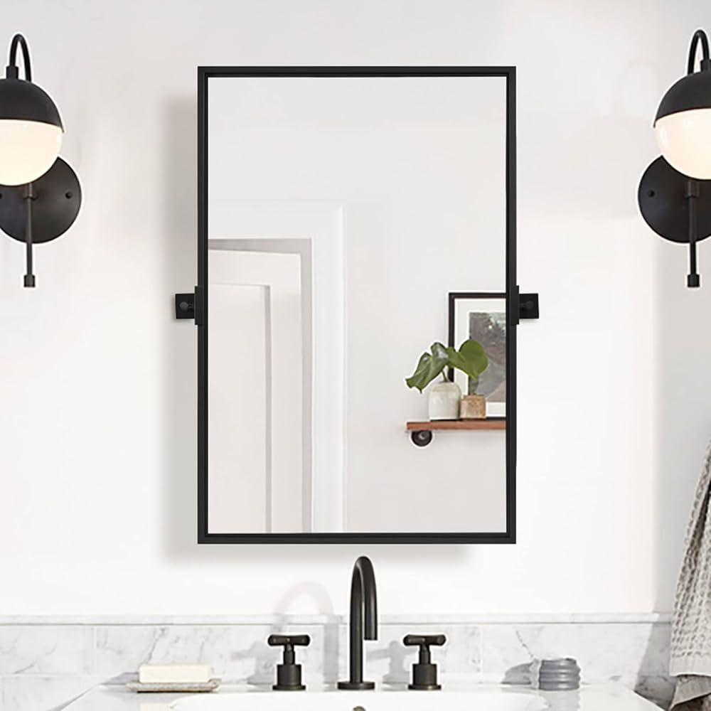 MOON MIRROR 20x28 Bathroom Mirror, Black Farmhouse Pivot Bathroom Mirror for Wall, Adjustable Rustic Vanity Mirror with Right Corner(Overall 23.75" x 28") | Amazon (US)