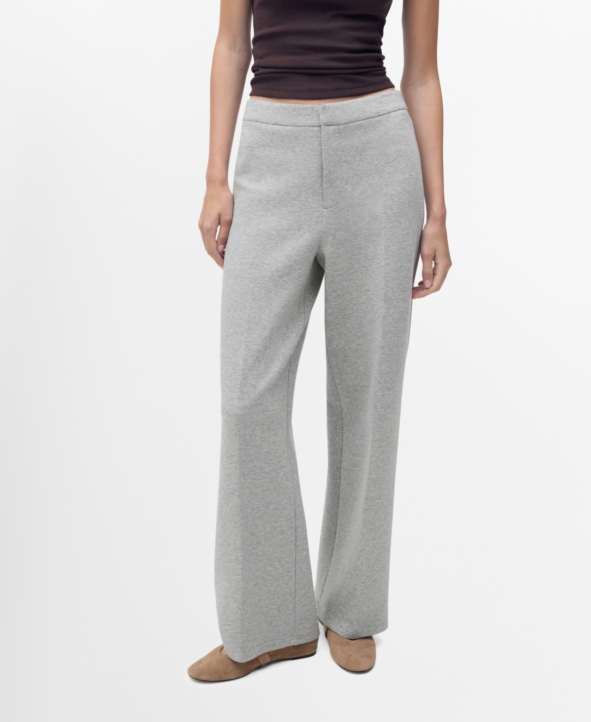 Mango Women's Elastic Waist Straight-Fit Pants - Medium Heather Gray | Macy's