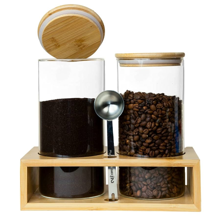 Glass Coffee Containers With Shelf, Coffee Bar Organizer And Accessories, Coffee Jars With Spoon,... | Amazon (US)