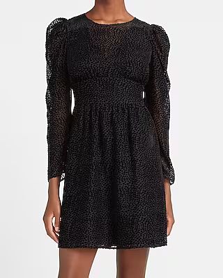 Velvet Puff Sleeve Fit And Flare Dress | Express