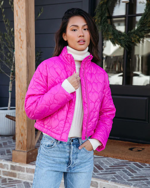 Follow Your Heart Quilted Pocketed Jacket - Hot Pink | VICI