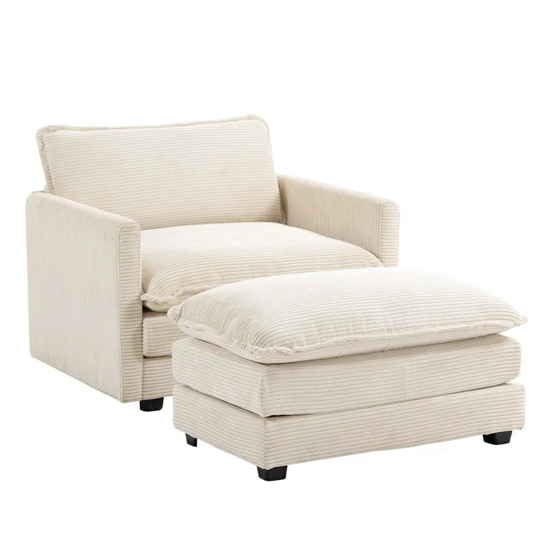Redenius 42" Upholstered Corduroy Armchair with Ottoman | Wayfair North America