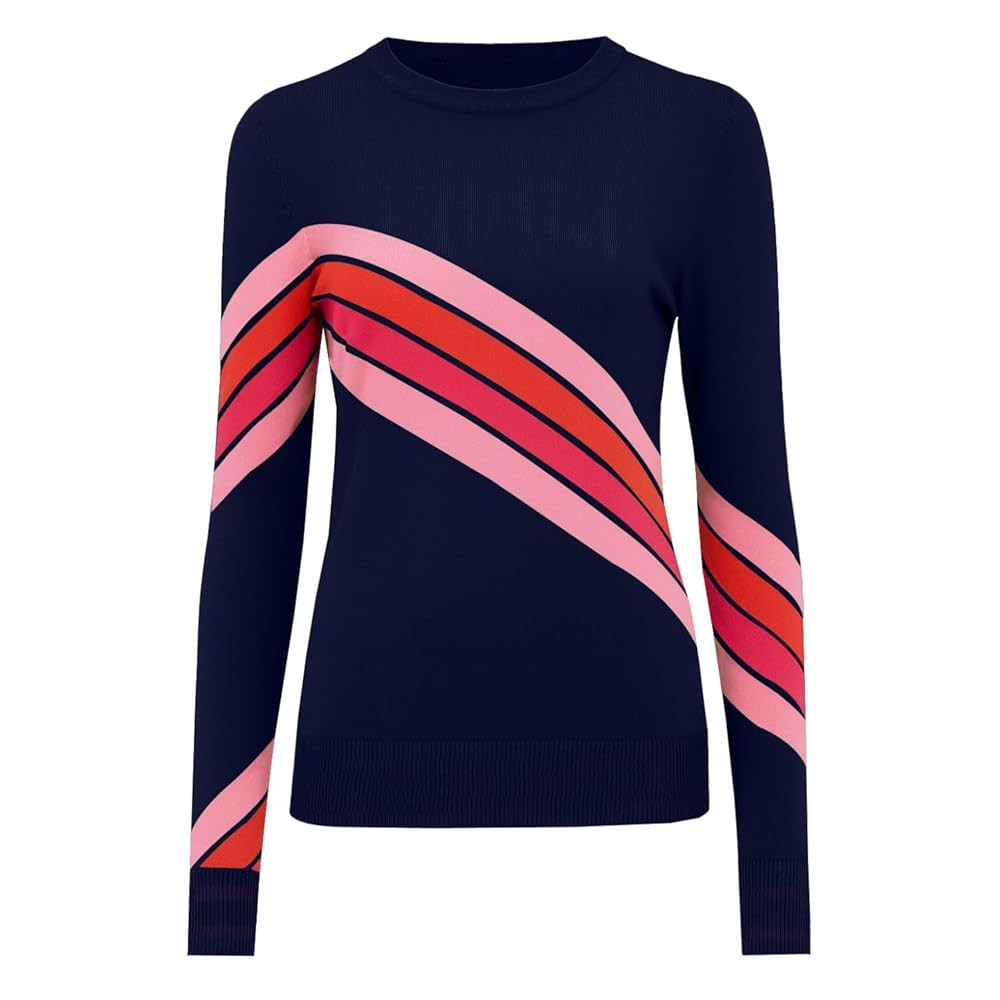 Women's Knit Long Sleeve T-Shirts, 1960s Retro Personalised Stripes Crewneck Casual Knitted Tops | Amazon (US)