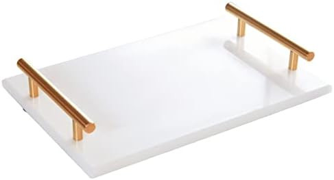 White Marble Tray with Gold Handles - Marble Perfume Tray for Vanity - Round Decorative Tray (Rou... | Amazon (US)