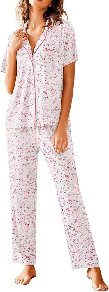 Avidlove Women Pajamas Set Notch Collar Soft Sleepwear Pjs Short Sleeve Button Down Nightwear wit... | Amazon (US)