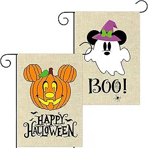 6sisc 2Pcs Halloween Mouse Garden Flags Pumpkin Ghost Double Sided Burlap Yard Signs Happy Hallow... | Amazon (US)
