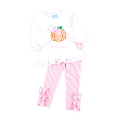 Cute Pumpkin Pink Stripe Milly Legging Set | Classic Whimsy