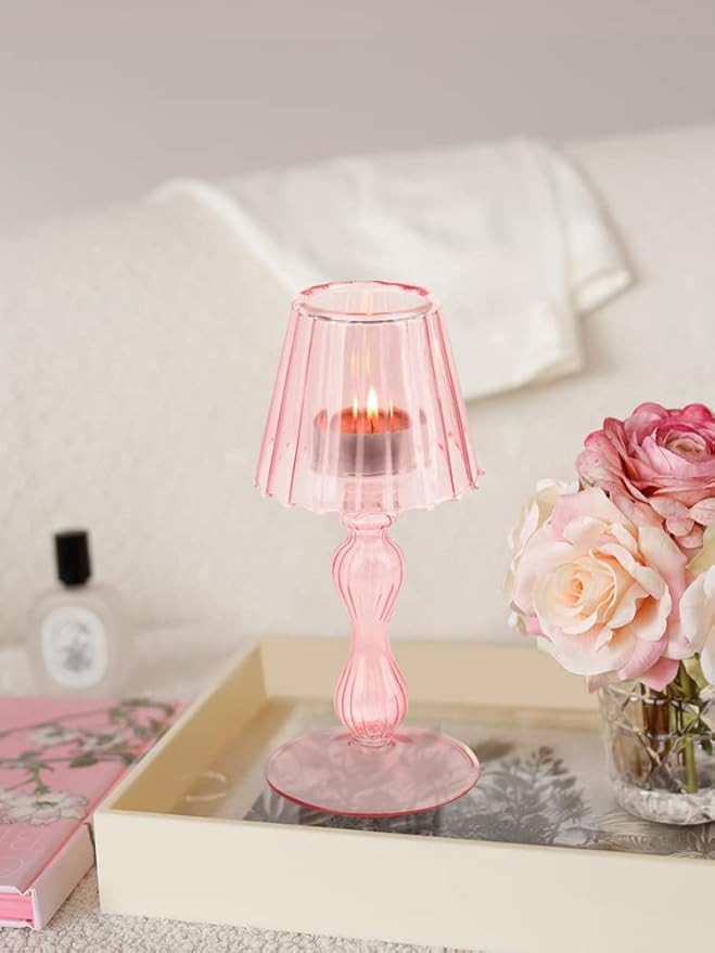 Gurfuy Pink Glass Votive Candle Holders - Glass Hurricane Candleholders Crystal Decorative Lamp S... | Amazon (US)